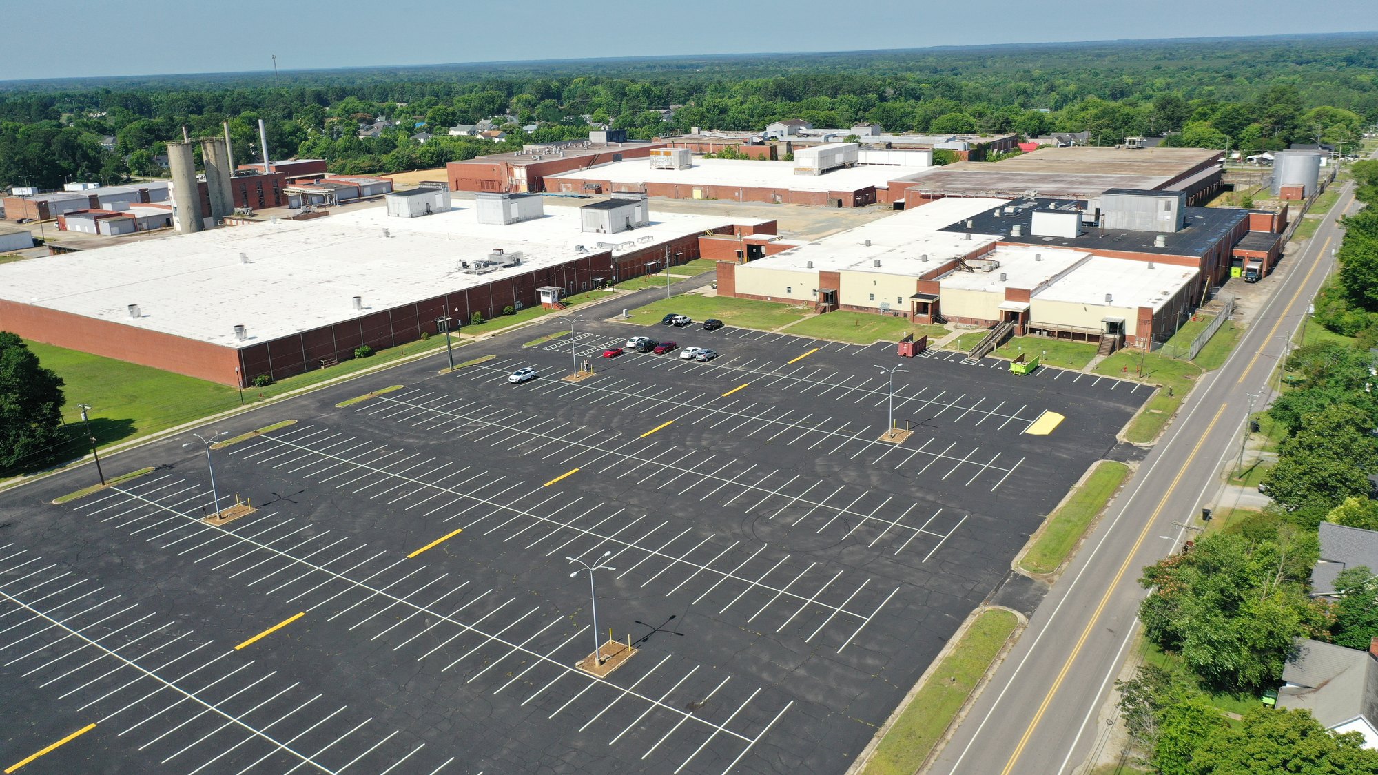 Aerial drone view of industrial campus